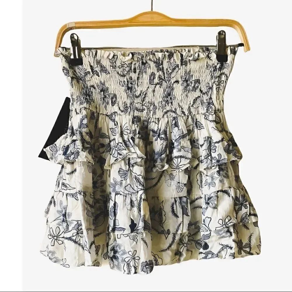 Olivaceous Floral Paisley Smocked Ruffled Tiered Womens Skirt SZ S